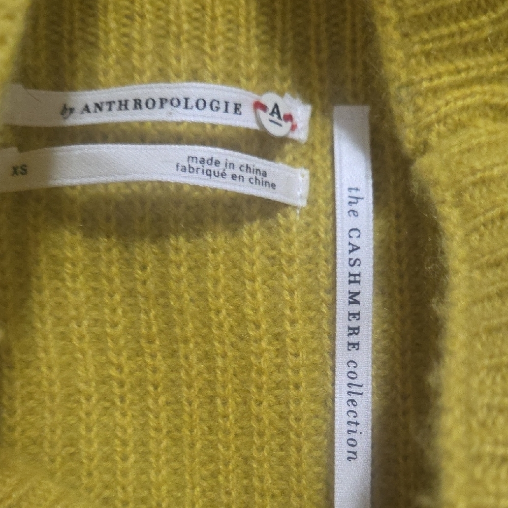Anthropologie 100% Cashmere Sleeveless Turtleneck Sweater XS Yellow Cropped - Picture 6 of 9